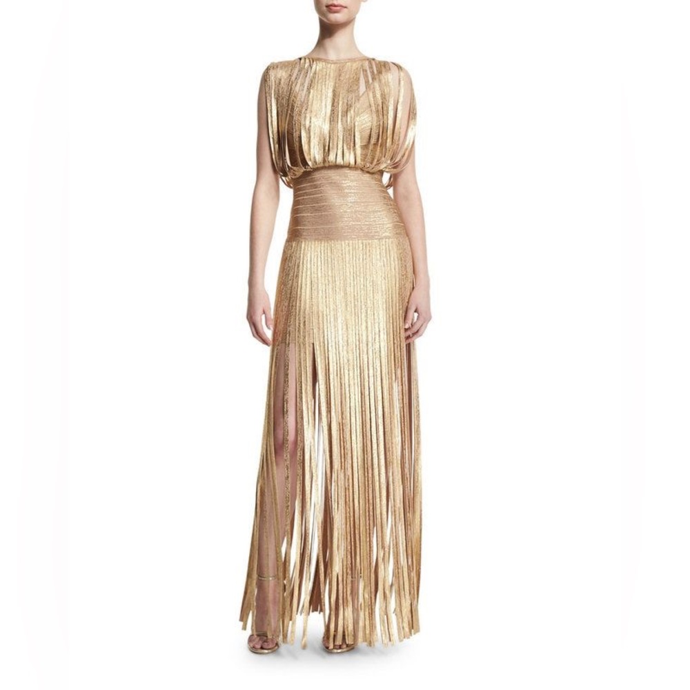 Herve Leger Selena Foil drape dress.